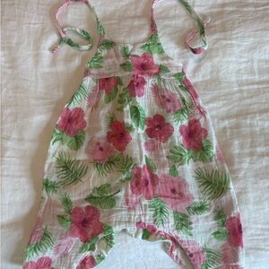 Angel Dear Pink & Green Floral Baby Romper